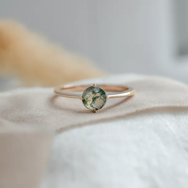 Minimalist moss agate enagegement ring THOR Image