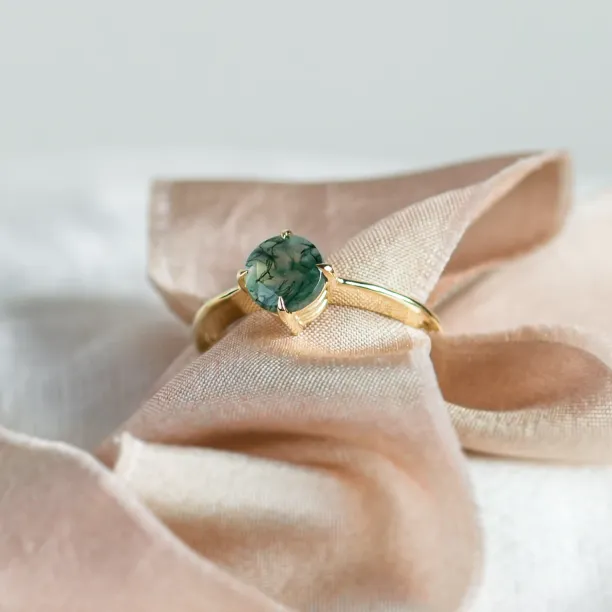 Minimalist moss agate enagegement ring THOR Image