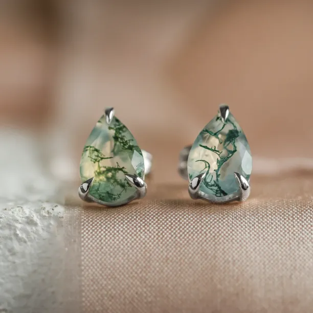 Gold pear moss agate earrings ARDY Image
