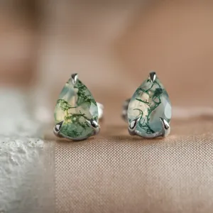 Gold pear moss agate earrings ARDY Thumbnail