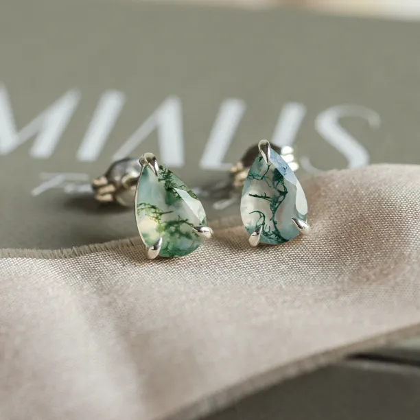 Gold pear moss agate earrings ARDY Image
