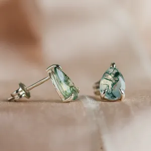 Gold pear moss agate earrings ARDY Thumbnail