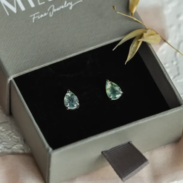 Gold pear moss agate earrings ARDY Image