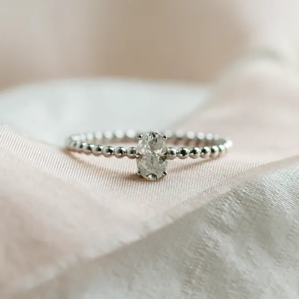 Minimalist beaded ball ring with lab created diamond EDO Image