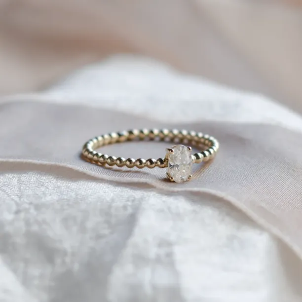 Minimalist beaded ball ring with lab created diamond EDO Image