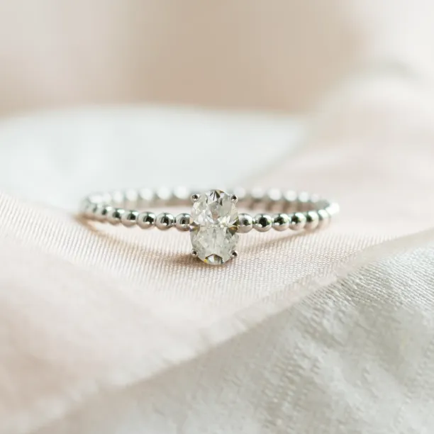 Minimalist beaded ball ring with lab created diamond EDO Image