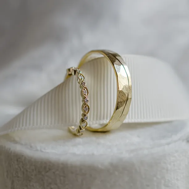 Unusual wedding rings with diamonds in vintage style LAZZI Image
