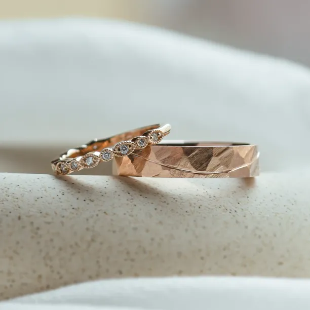 Unusual wedding rings with diamonds in vintage style LAZZI Image