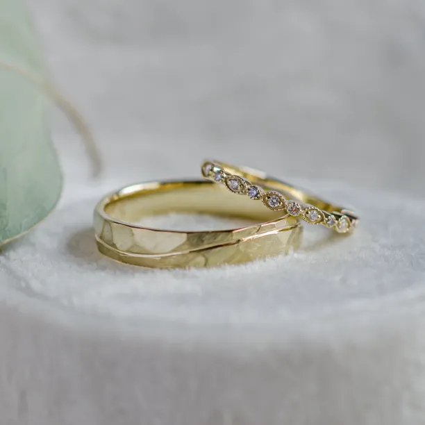Unusual wedding rings with diamonds in vintage style LAZZI Image