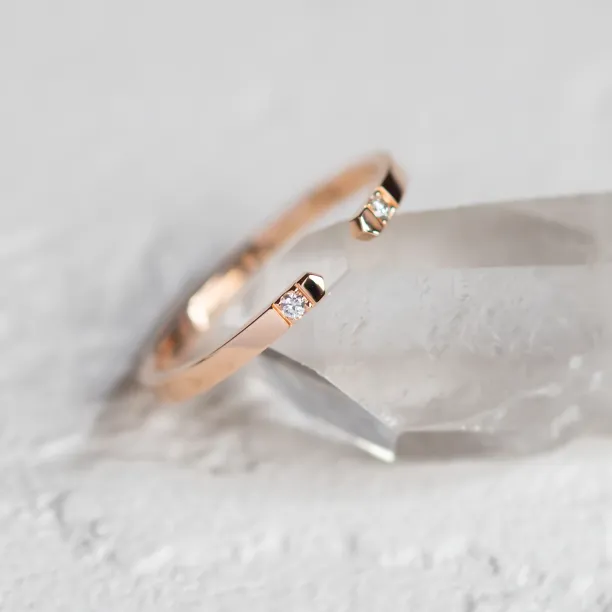 Gold minimalistic open ring with diamonds SILVIA Image