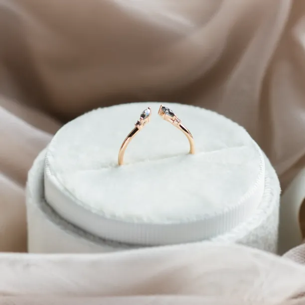 Gold open ring with salt and pepper diamonds ADA Image
