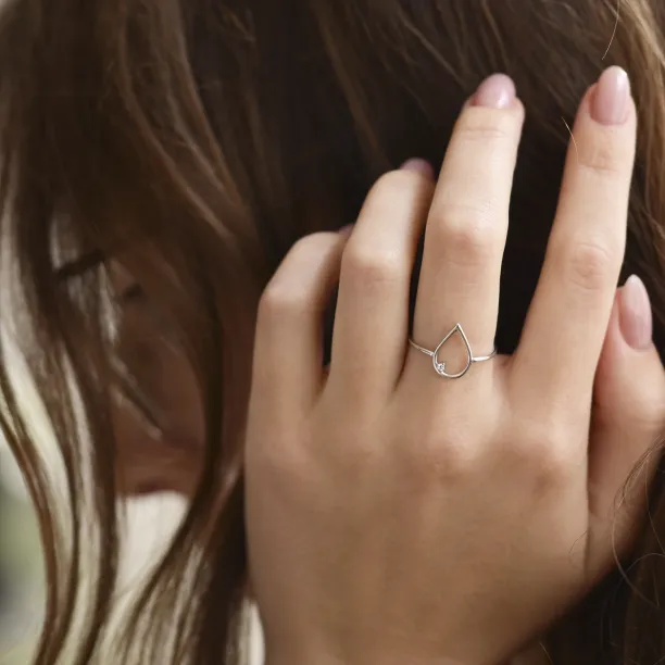 Gold minimalistic teardrop ring with diamond DAYSI Image