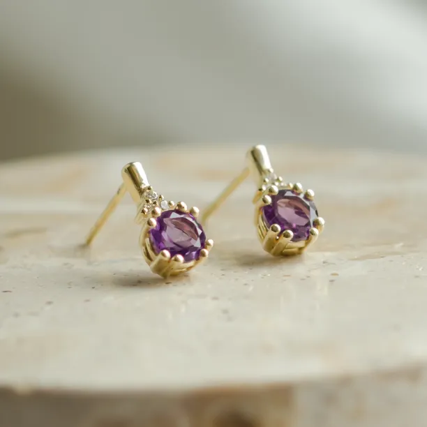 Amethyst and diamond gold earrings CALLIE Image