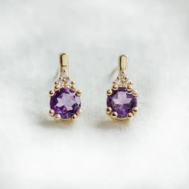 Amethyst and diamond gold earrings CALLIE Image