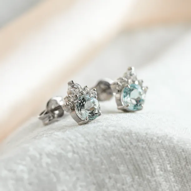 Gold earrings with aquamarines and diamonds DARIA Image