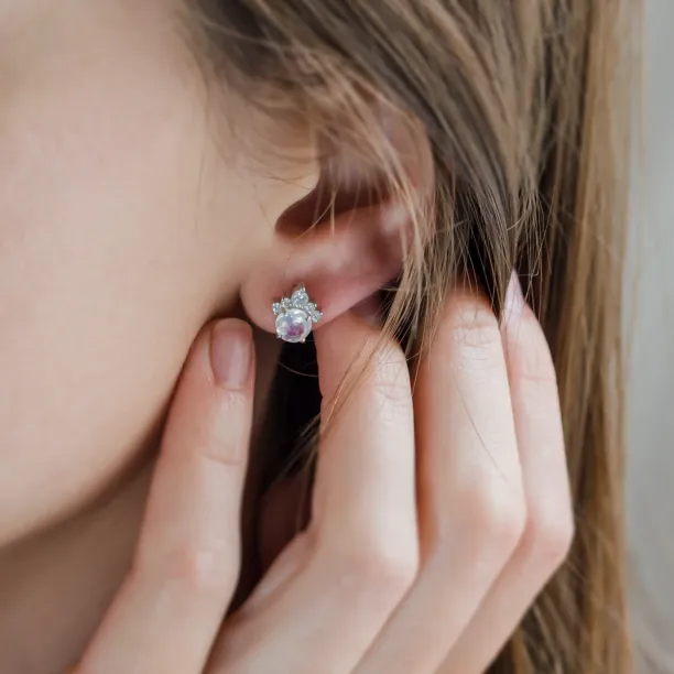 Gold earrings with moonstone and diamonds MONY Image