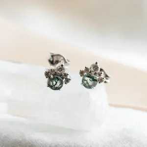 Gold earrings with moss agate and diamonds JASMINE Thumbnail