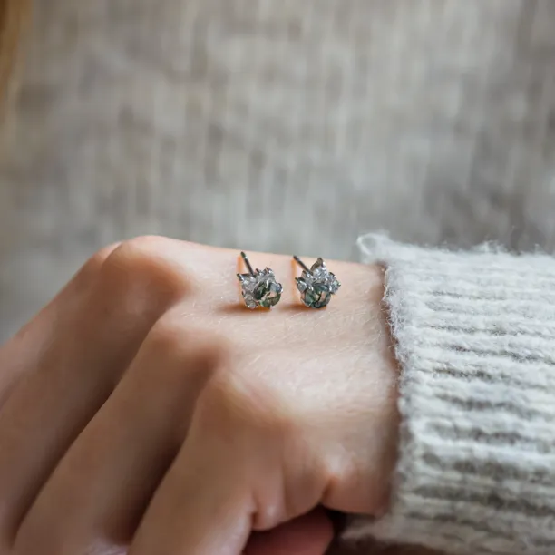 Gold earrings with moss agate and diamonds JASMINE Image
