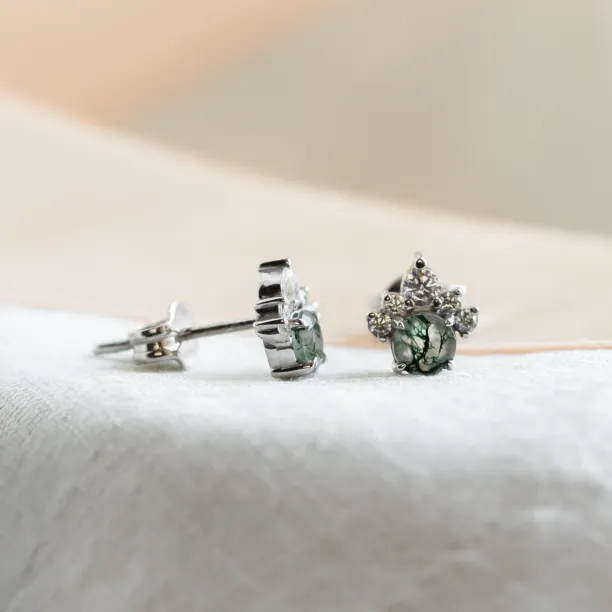 Gold earrings with moss agate and diamonds JASMINE Image
