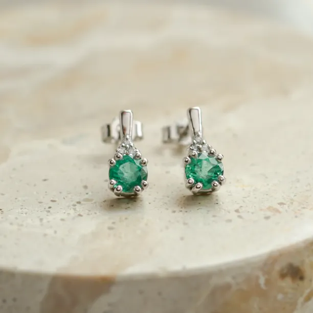 Gold emearld and diamond earrings LENNY Image