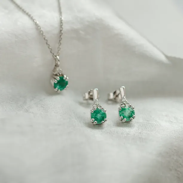Gold emearld and diamond earrings LENNY Image