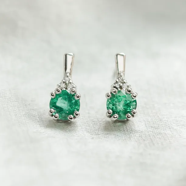 Gold emearld and diamond earrings LENNY Image