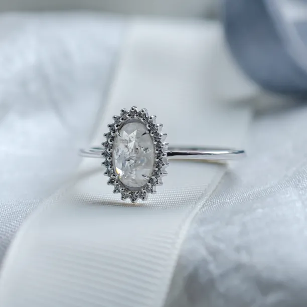 Unusual halo engagement ring with salt and pepper diamonds RIDLEY Image
