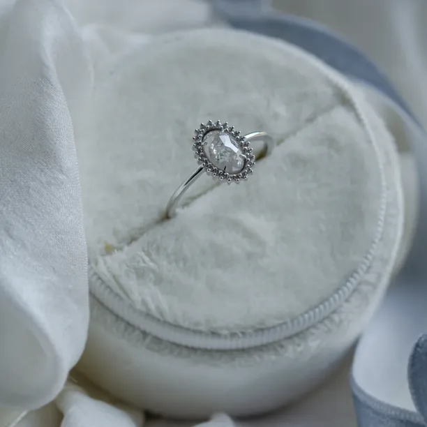 Unusual halo engagement ring with salt and pepper diamonds RIDLEY Image