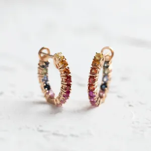 Rainbow sapphire hoop earrings 14K gold MOSAICA