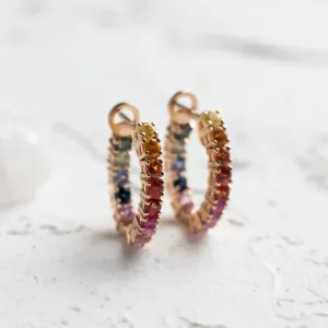 Rainbow sapphire hoop earrings 14K gold MOSAICA Thumbnail