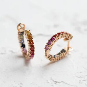 Rainbow sapphire hoop earrings 14K gold MOSAICA Thumbnail