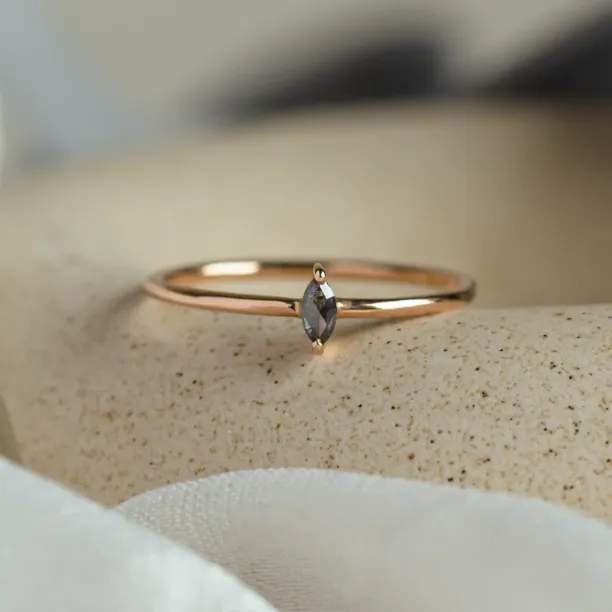 Minimalist engagement ring with marquise salt and pepper diamond MARKETA Image