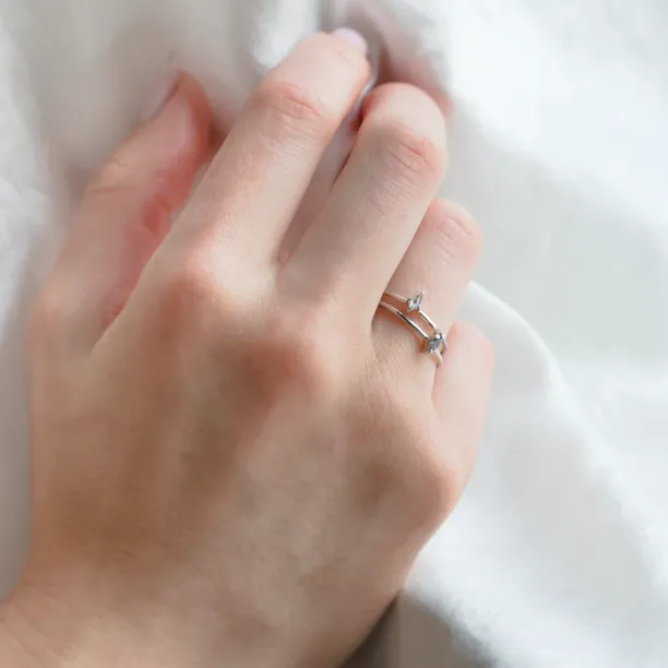 Minimalist engagement ring with marquise salt and pepper diamond MARKETA Image