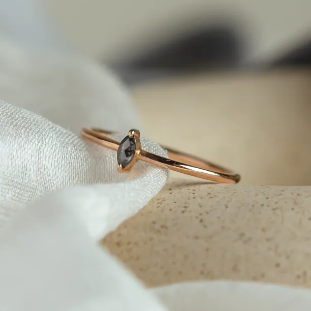 Minimalist engagement ring with marquise salt and pepper diamond MARKETA Image
