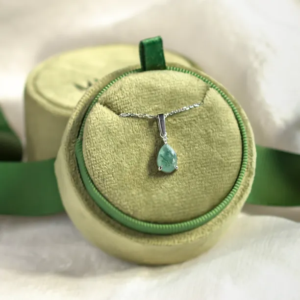Gold necklace with pear moss agate and diamond GISELLE Image