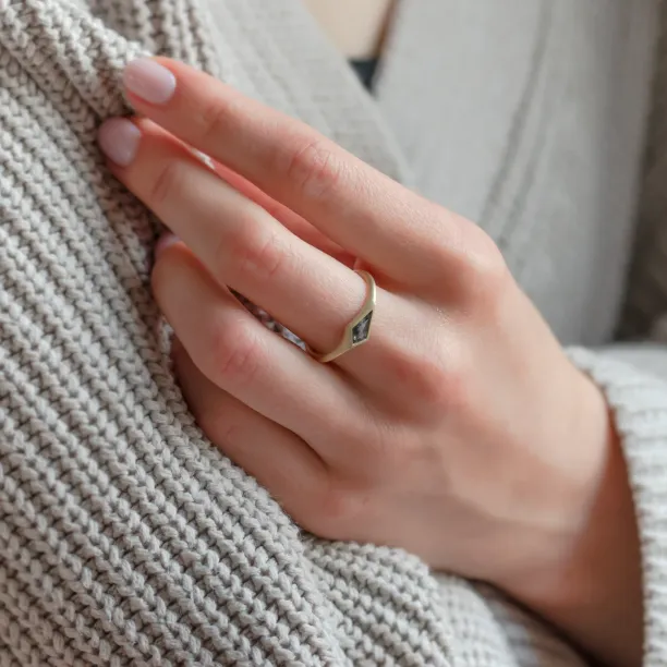Gold matte ring with kite salt and pepper diamond APEX Image