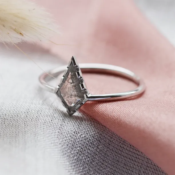 Gold ring with kite salt'n'pepper diamond BILL Image