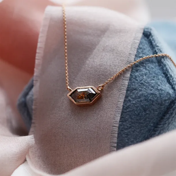 Gold necklace with hexagon salt and pepper diamond PERTH Image