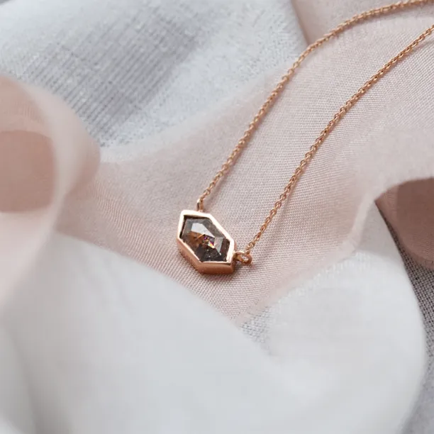 Gold necklace with hexagon salt and pepper diamond PERTH Image