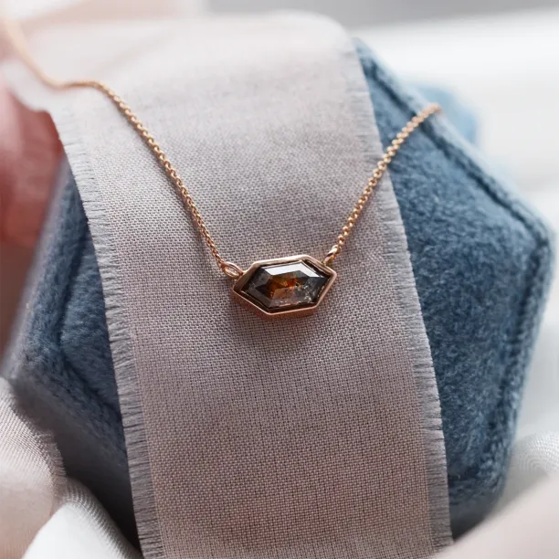 Gold necklace with hexagon salt and pepper diamond PERTH Image