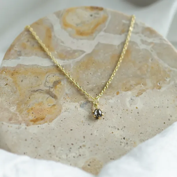 Dainty gold pendant with salt and pepper diamond CADIE Image