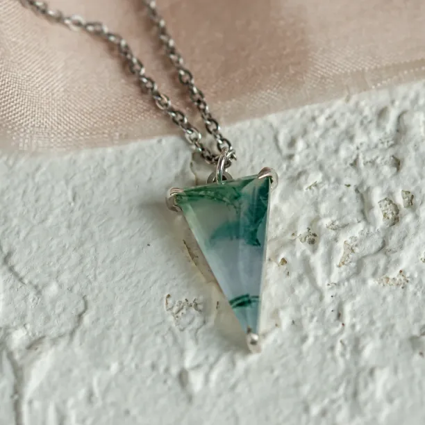 Gold triangle moss agate necklace GALADRIEL Image