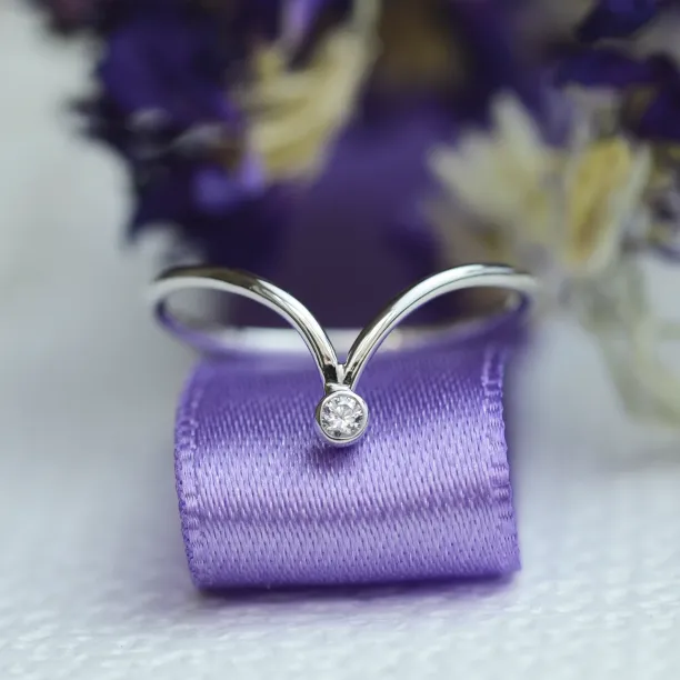 Gold minimalistic teardrop ring with diamond CAREN Image