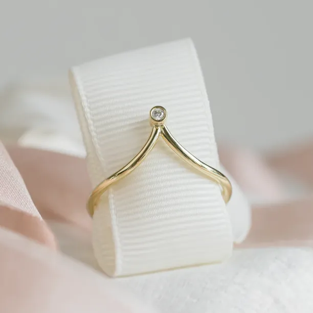 Gold minimalistic teardrop ring with diamond CAREN Image