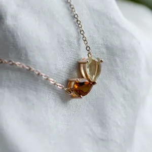 Gold necklace toi et moi with citrine and lemon quartz MEL Thumbnail