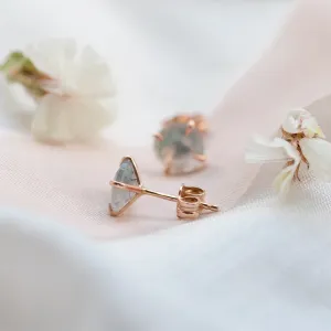 Gold stud earrings with moss agate REBECCA Thumbnail