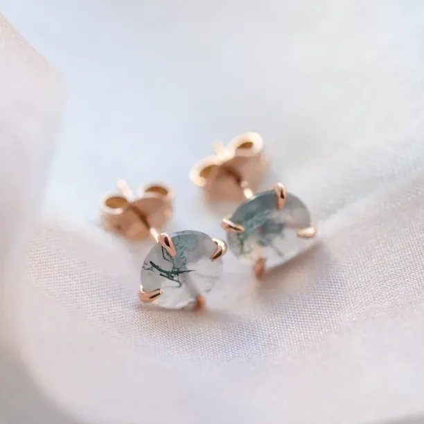 Gold stud earrings with moss agate REBECCA Image