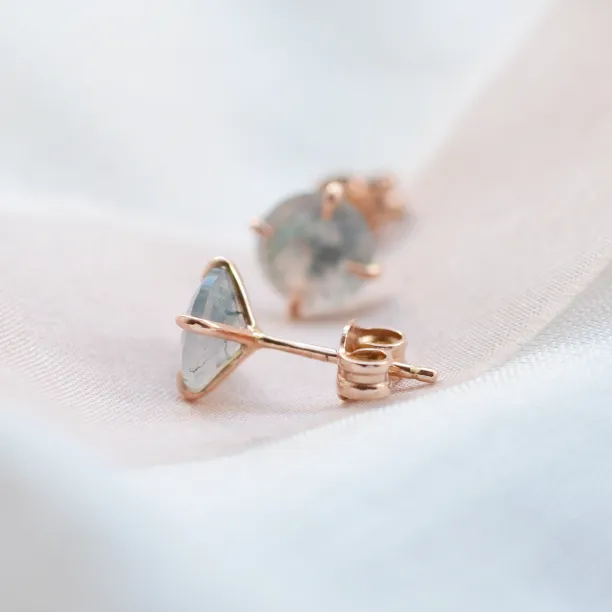 Gold stud earrings with moss agate REBECCA Image