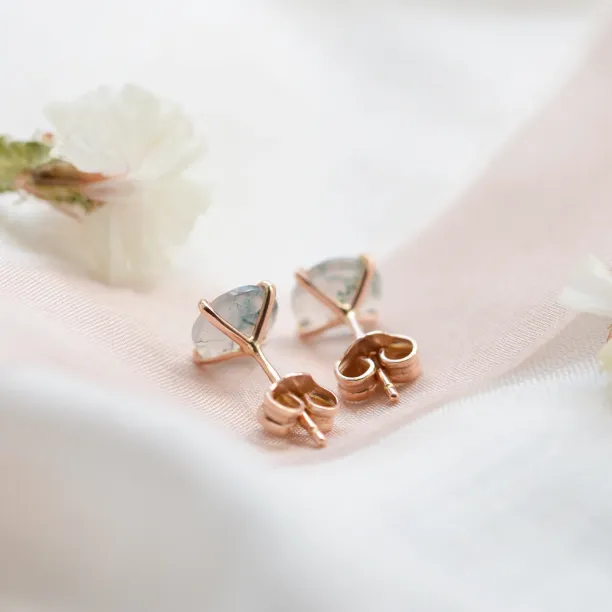 Gold stud earrings with moss agate REBECCA Image
