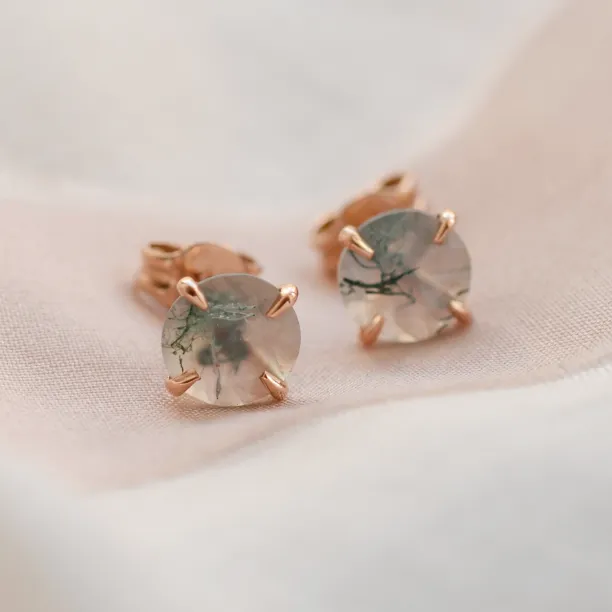 Gold stud earrings with moss agate REBECCA Image
